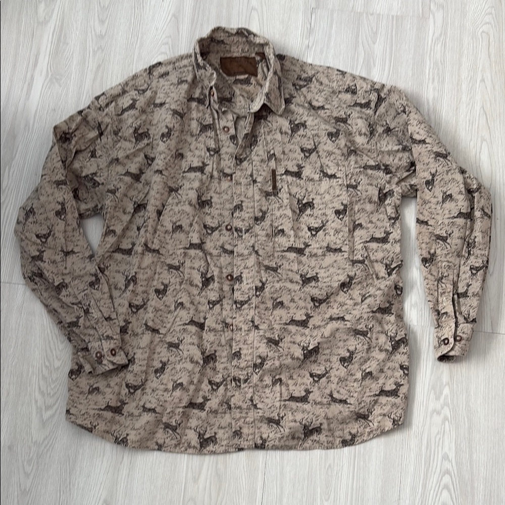 NORTH RIVER OUTFITTERS corduroy Whitetail Deer Shirt Long Sleeve Button Up Large